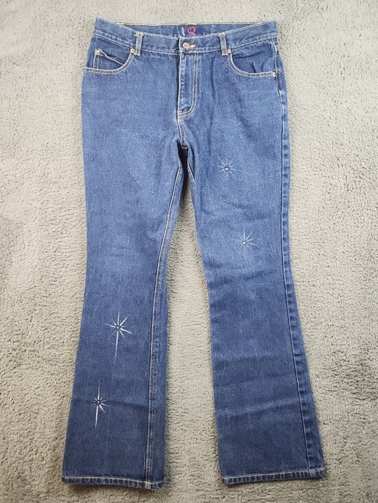 Quick Denim - Y2K Bootcut Jeans Womens 30x30 High Waist Slim Thigh Fit Star Accents NO Stretch